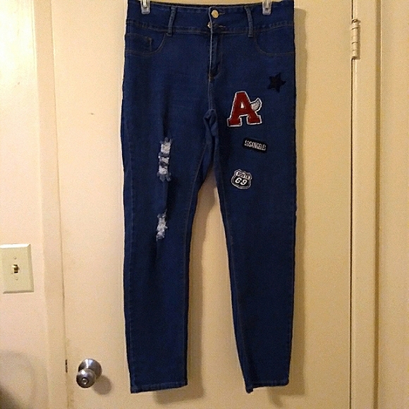 Blue Girl Distressed with Patches Jeans, Size: 16 - Picture 5 of 8